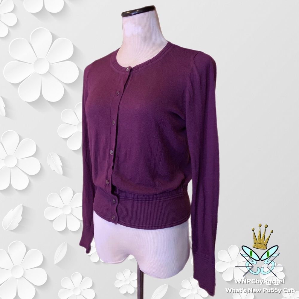 Banana Republic Purple Sweater Cardigan with Crystal Glass Buttons, Medium